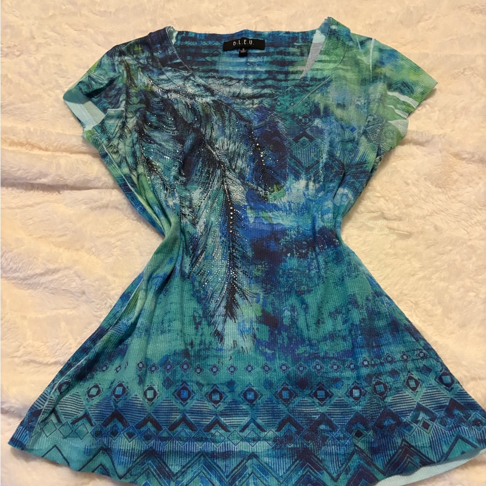 Bleu Rod Beattie Blue and Green Short Sleeve Top